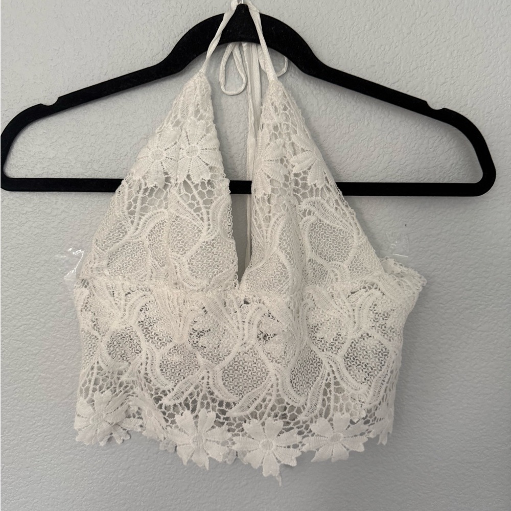 White Lace Sheer Halter Top Size Small
